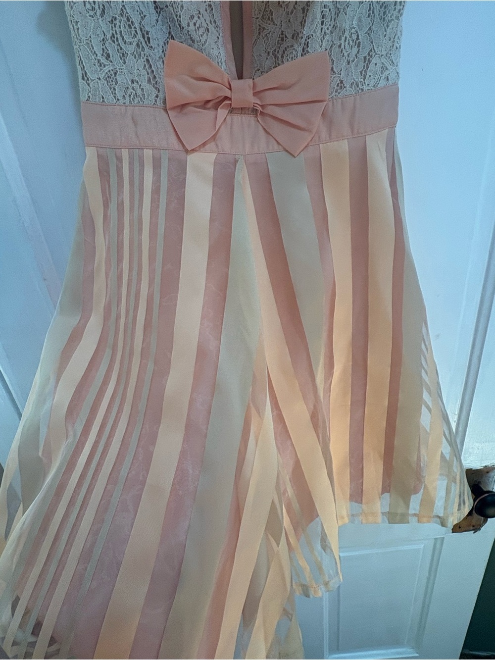 Ryu Peach Lace Bodice Striped Skirt Dress - Picture 8 of 10